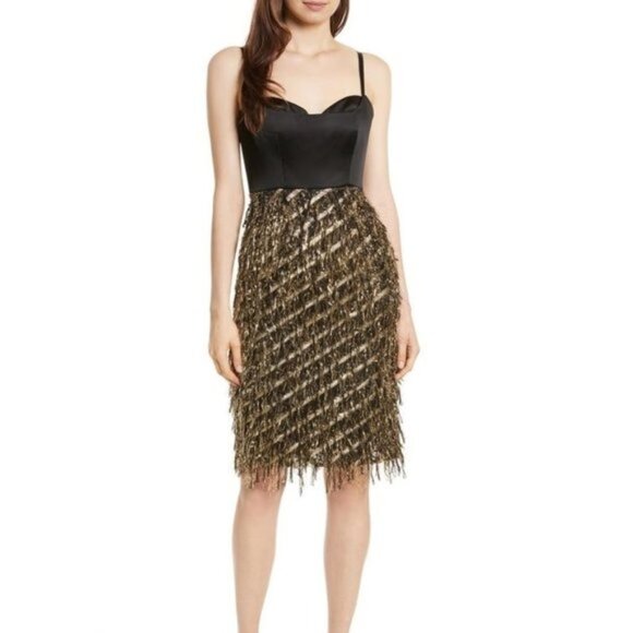 MILLY Black/Gold Tara Diagonal Metallic Cocktail - Picture 1 of 7